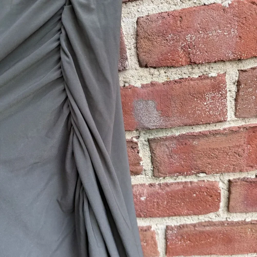Aritzia Wilfred Smooth Matter Eavesdrop Ruched Midi Dress Dark Olive L NWOT